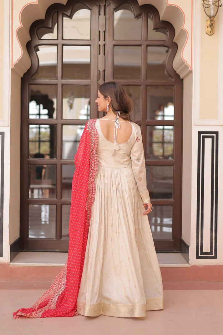 Dixzz Fashion Cosmos weaving Jequard with Pearl Beads Embroidered work For Gown