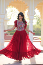 Dixz Fashion Faux Blooming With Beads and Sequins Multithreaded Embroidered work Gown