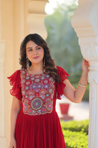 Dixz Fashion Faux Blooming With Beads and Sequins Multithreaded Embroidered work Gown