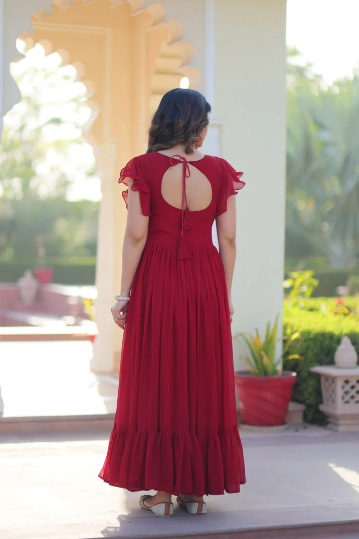 Dixz Fashion Faux Blooming With Beads and Sequins Multithreaded Embroidered work Gown