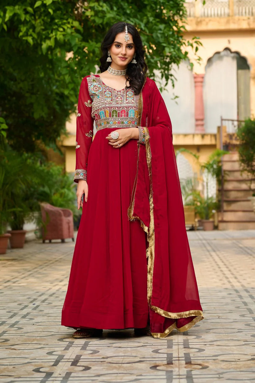 Dixz Fashion Faux Blooming with Sequins & Multi Thread Embroidered work Gown