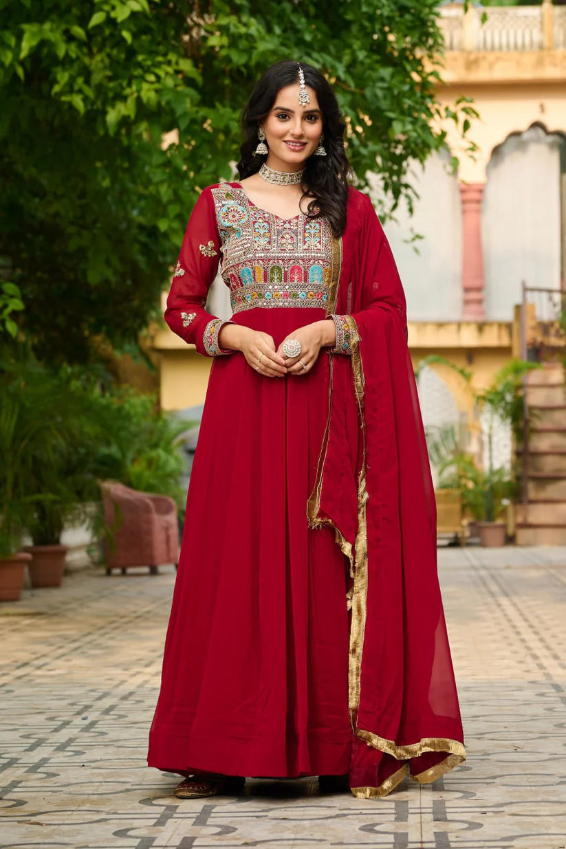 Dixz Fashion Faux Blooming with Sequins & Multi Thread Embroidered work Gown