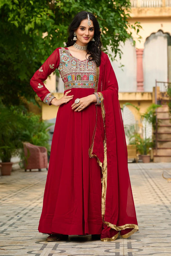 Dixz Fashion Faux Blooming with Sequins & Multi Thread Embroidered work Gown