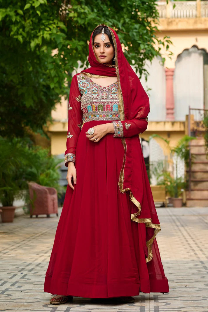 Dixz Fashion Faux Blooming with Sequins & Multi Thread Embroidered work Gown