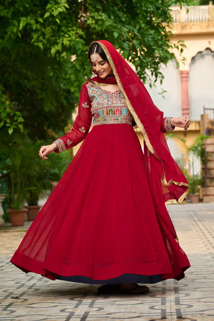 Dixz Fashion Faux Blooming with Sequins & Multi Thread Embroidered work Gown