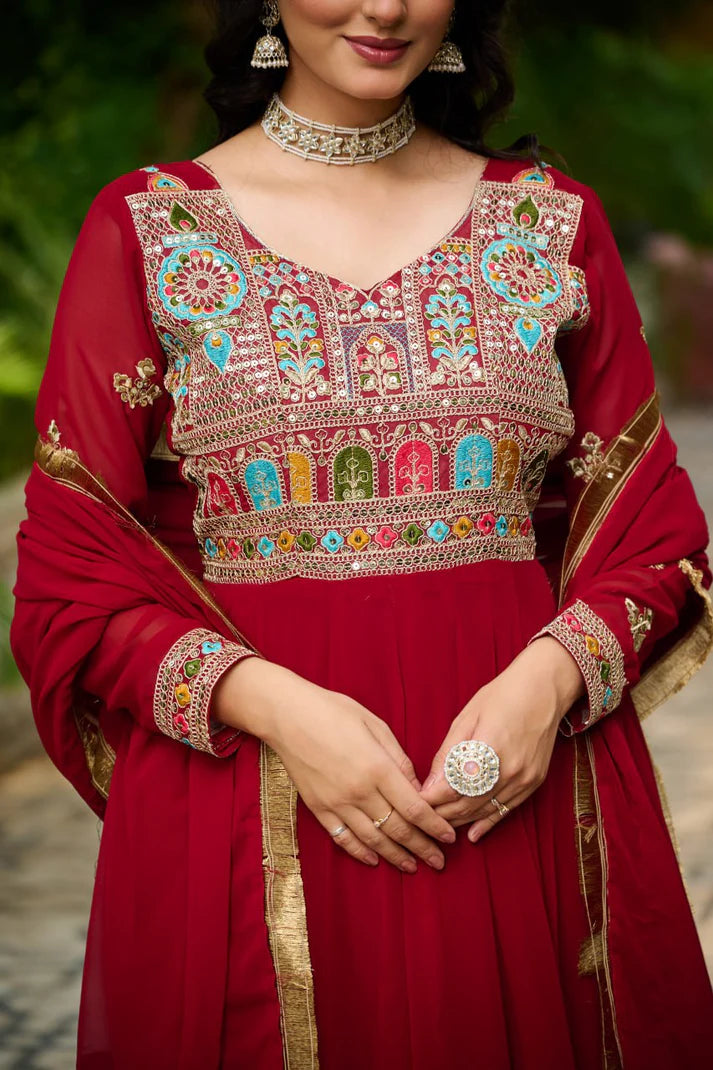Dixz Fashion Faux Blooming with Sequins & Multi Thread Embroidered work Gown