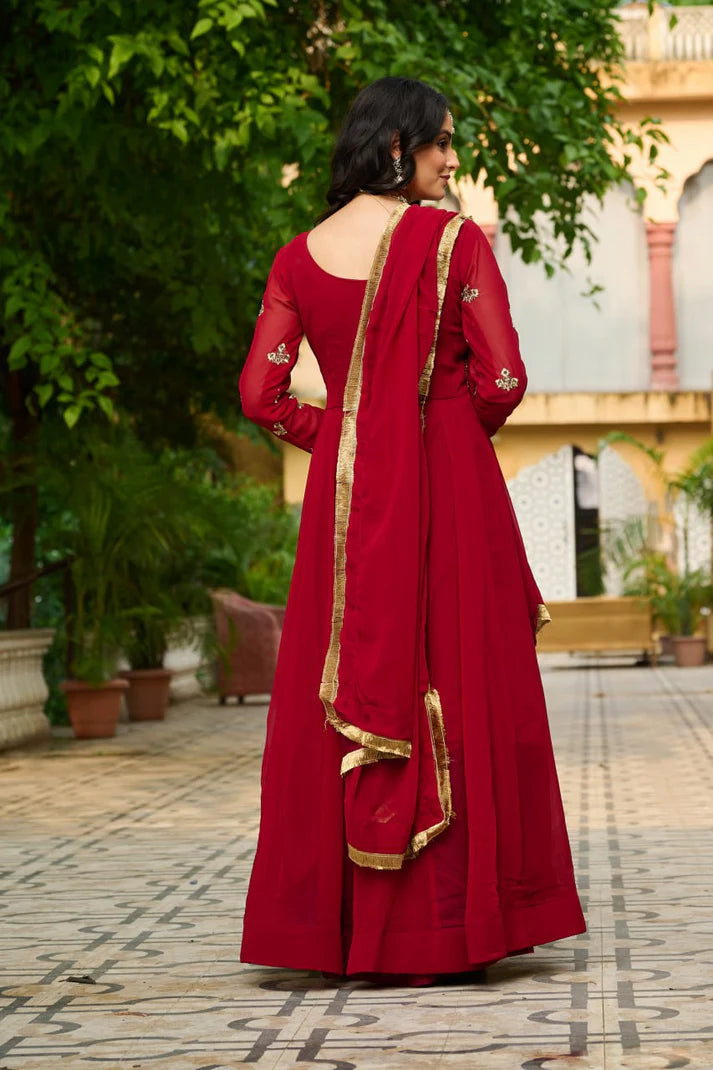 Dixz Fashion Faux Blooming with Sequins & Multi Thread Embroidered work Gown