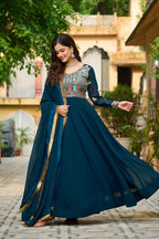 Dixz Fashion Faux Blooming with Sequins & Multi Thread Embroidered work Gown
