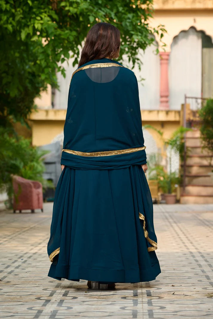 Dixz Fashion Faux Blooming with Sequins & Multi Thread Embroidered work Gown