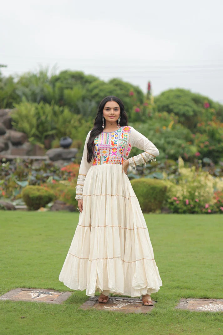 Kora Cotton with Multi Thread Embroidered & Gota patti Work For Navratri