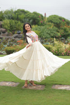 Dixz Fashion Kora Cotton with Multi Thread Embroidered & Gota patti Work For Navratri