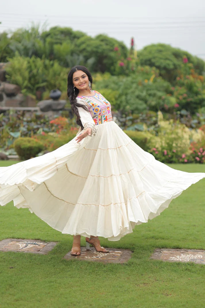 Dixz Fashion Kora Cotton with Multi Thread Embroidered & Gota patti Work For Navratri