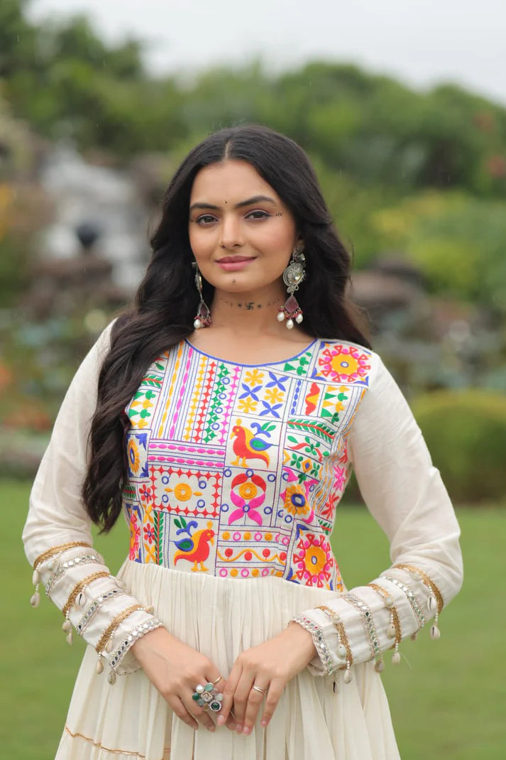 Dixz Fashion Kora Cotton with Multi Thread Embroidered & Gota patti Work For Navratri