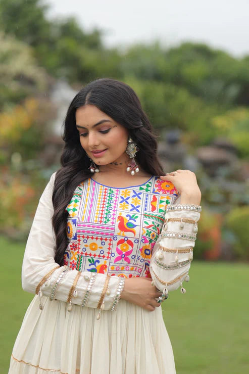 Kora Cotton with Multi Thread Embroidered & Gota patti Work For Navratri