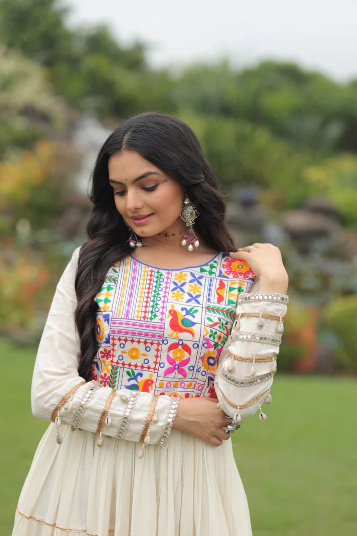 Dixz Fashion Kora Cotton with Multi Thread Embroidered & Gota patti Work For Navratri