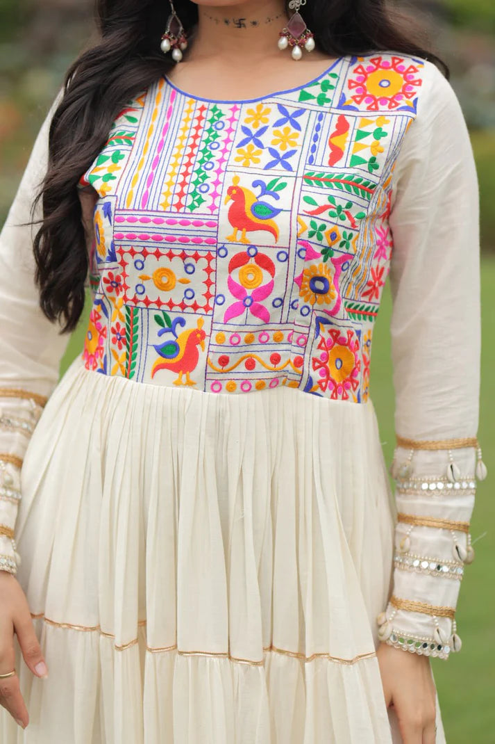 Dixz Fashion Kora Cotton with Multi Thread Embroidered & Gota patti Work For Navratri