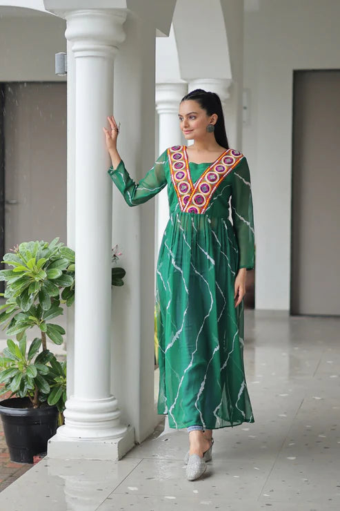 Leheriya Print work with kutchi Patchework in Faux Georgette for Navratri