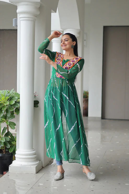 Leheriya Print work with kutchi Patchework in Faux Georgette for Navratri