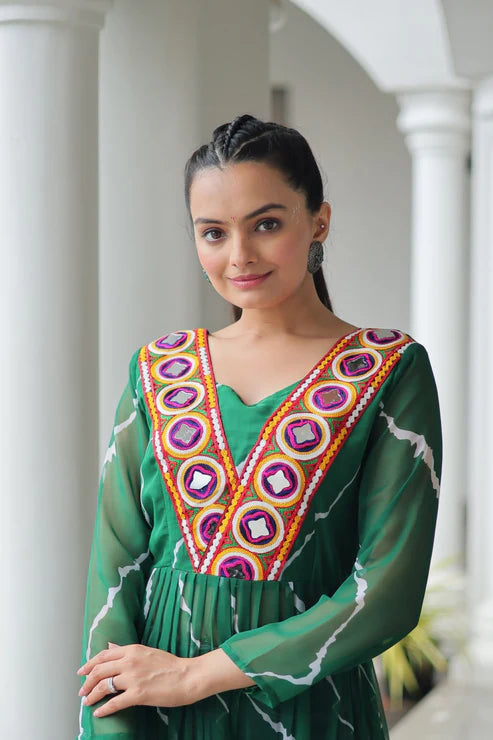 Leheriya Print work with kutchi Patchework in Faux Georgette for Navratri