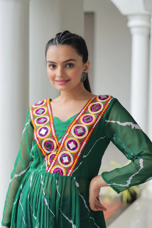 Leheriya Print work with kutchi Patchework in Faux Georgette for Navratri