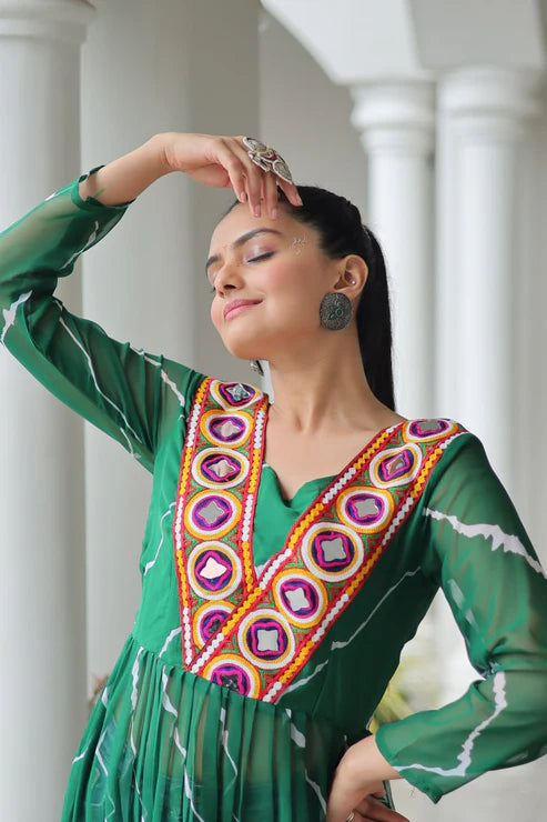 Leheriya Print work with kutchi Patchework in Faux Georgette for Navratri