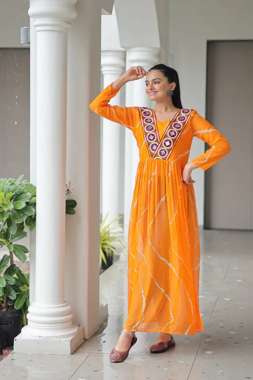 Leheriya Print work with kutchi Patchework in Faux Georgette for Navratri