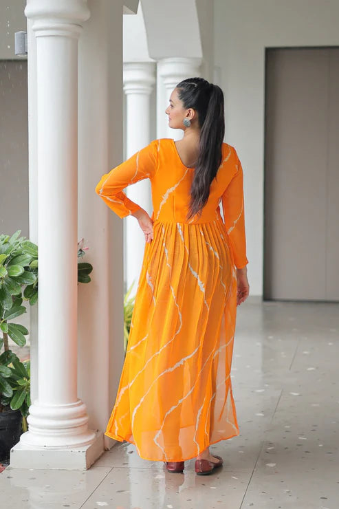 Leheriya Print work with kutchi Patchework in Faux Georgette for Navratri