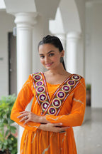 Leheriya Print work with kutchi Patchework in Faux Georgette for Navratri