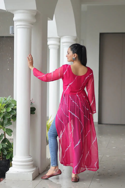 Leheriya Print work with kutchi Patchework in Faux Georgette for Navratri