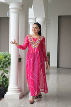 Leheriya Print work with kutchi Patchework in Faux Georgette for Navratri