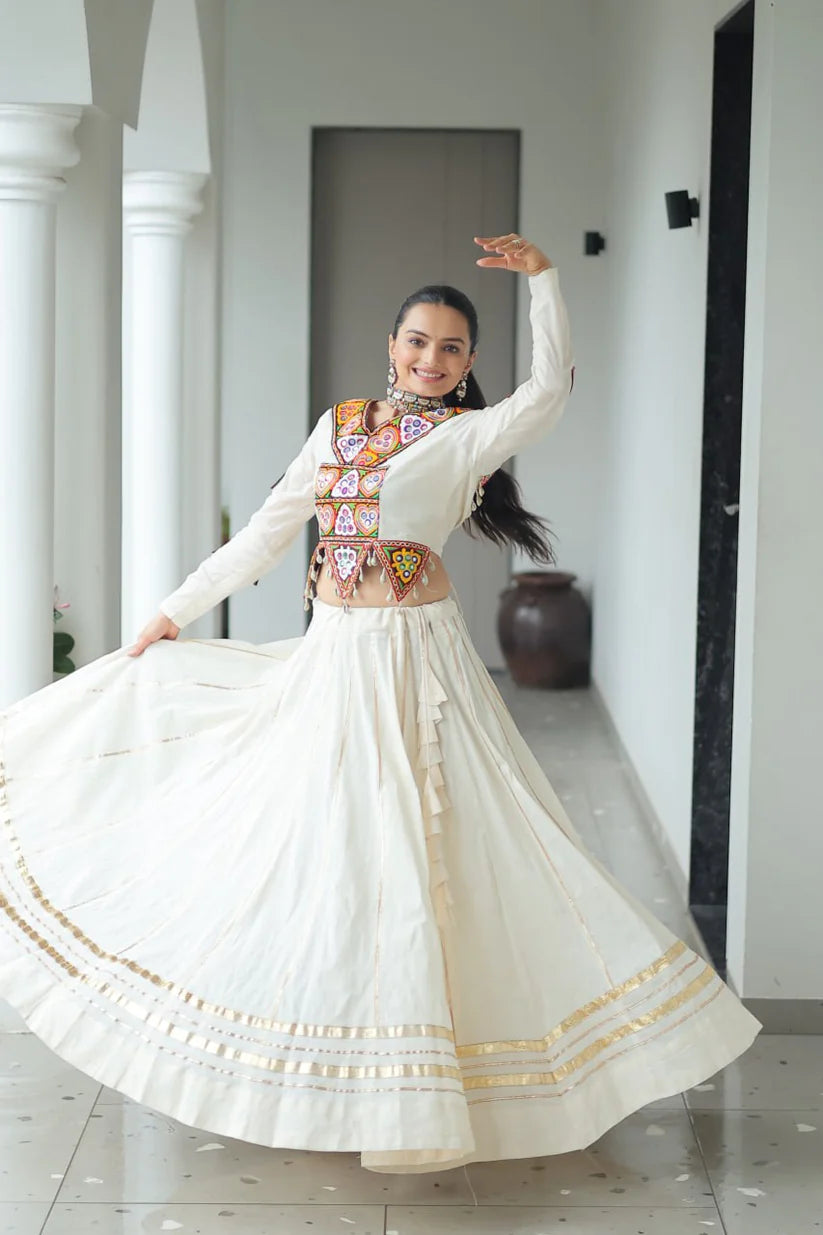 Dixz Fashion Kora Cotton With Attractive Gota-Patti Lace For Navaratri