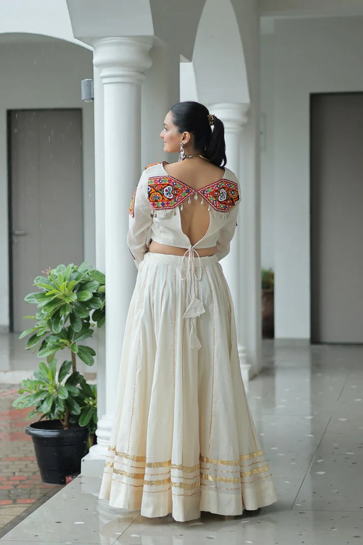Dixz Fashion Kora Cotton With Attractive Gota-Patti Lace For Navaratri