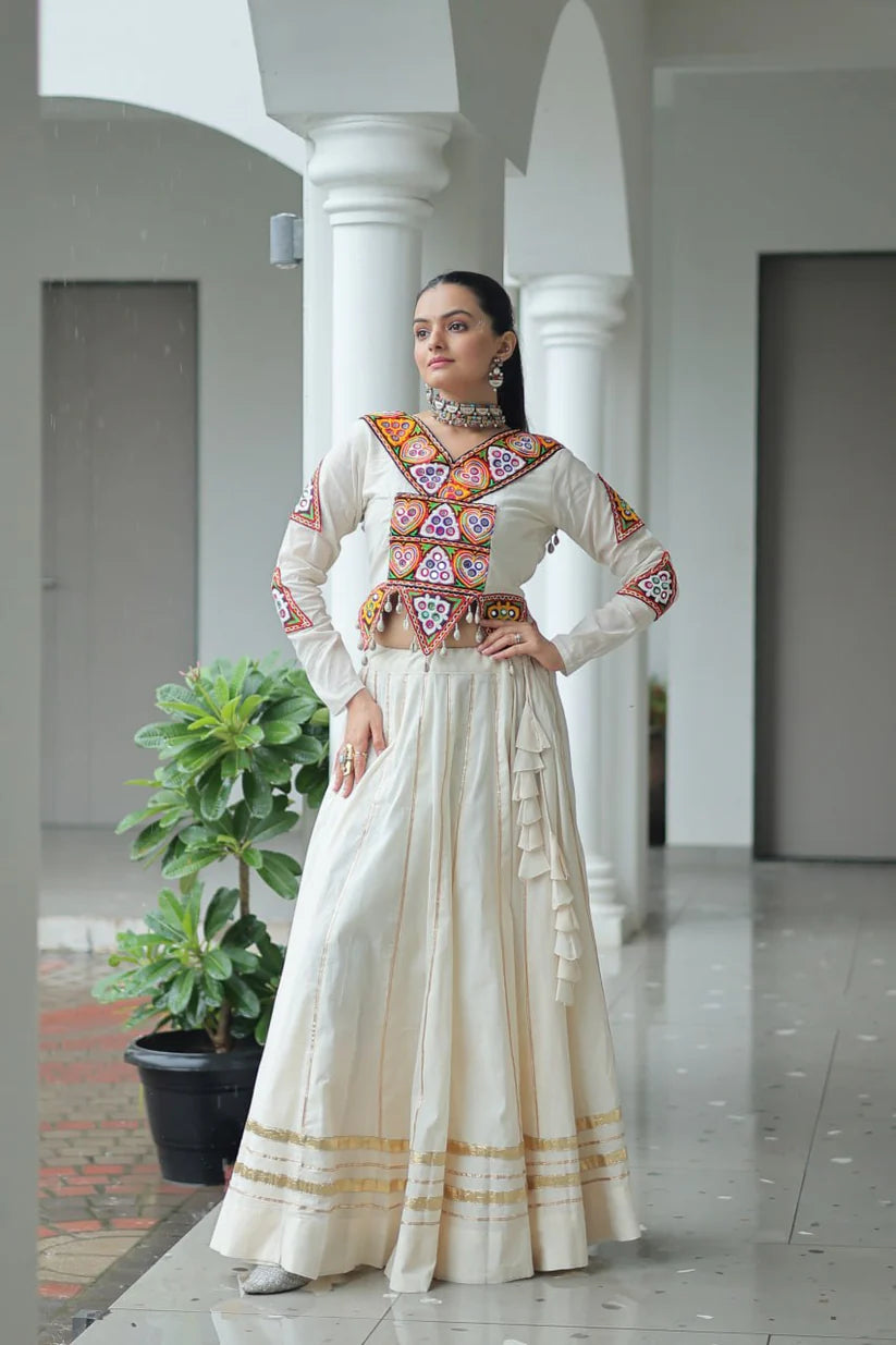 Dixz Fashion Kora Cotton With Attractive Gota-Patti Lace For Navaratri