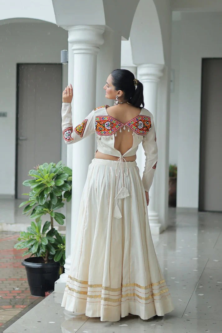 Dixz Fashion Kora Cotton With Attractive Gota-Patti Lace For Navaratri