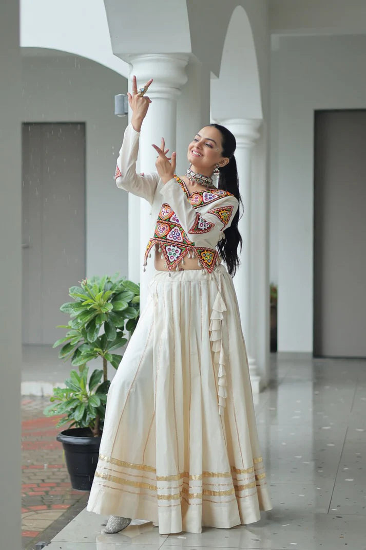 Dixz Fashion Kora Cotton With Attractive Gota-Patti Lace For Navaratri