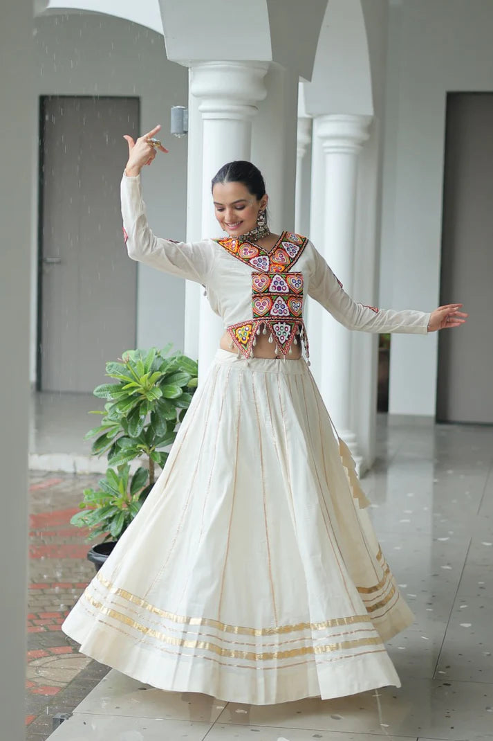 Dixz Fashion Kora Cotton With Attractive Gota-Patti Lace For Navaratri