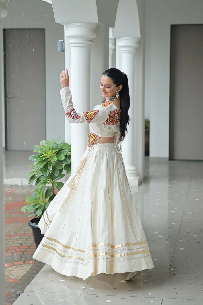 Dixz Fashion Kora Cotton With Attractive Gota-Patti Lace For Navaratri