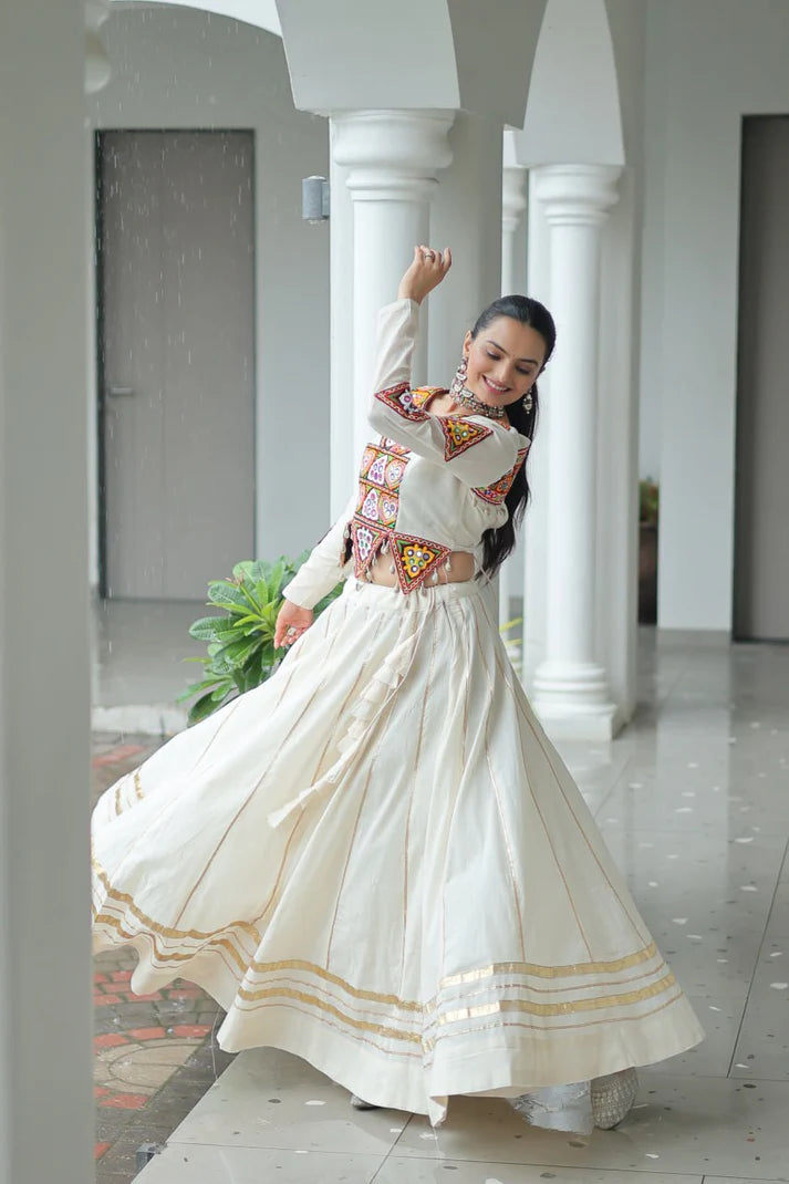 Dixz Fashion Kora Cotton With Attractive Gota-Patti Lace For Navaratri