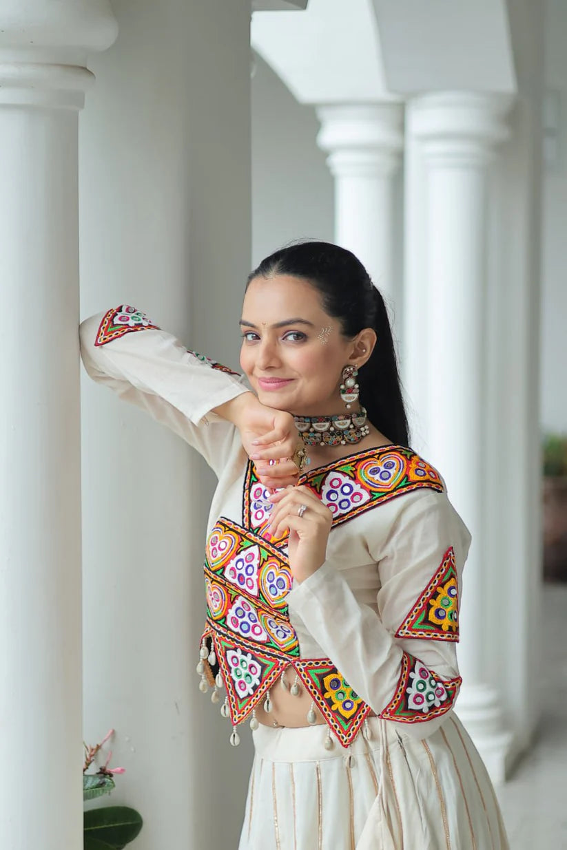 Dixz Fashion Kora Cotton With Attractive Gota-Patti Lace For Navaratri