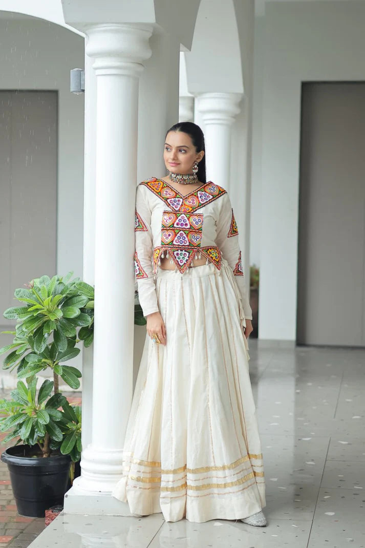 Dixz Fashion Kora Cotton With Attractive Gota-Patti Lace For Navaratri