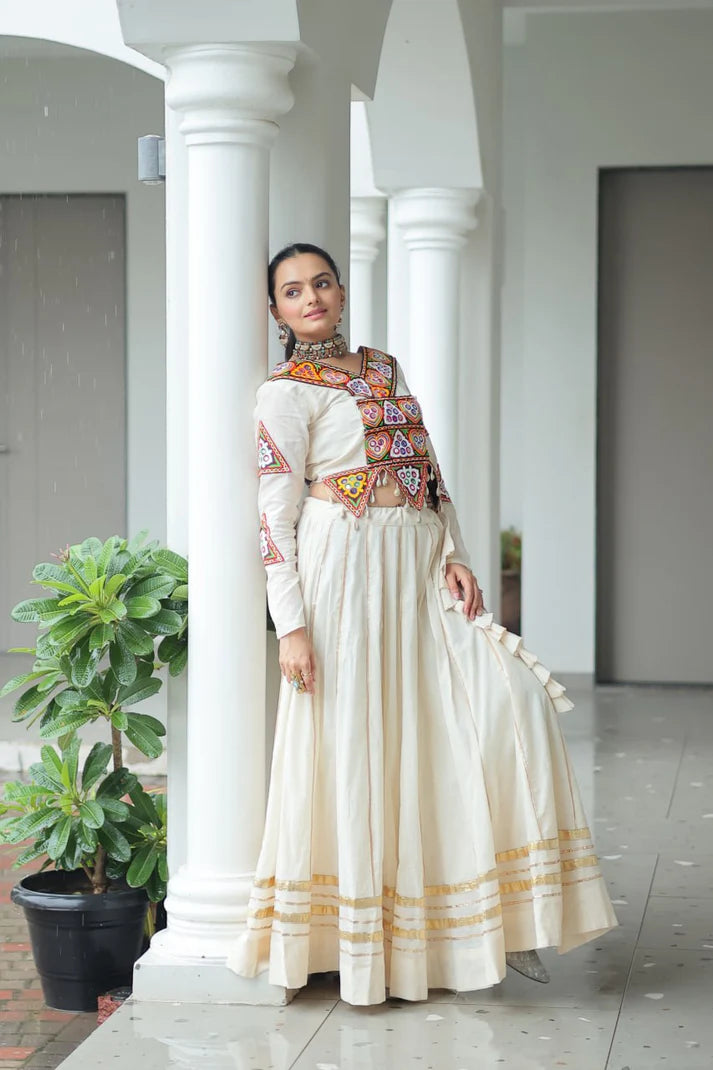 Dixz Fashion Kora Cotton With Attractive Gota-Patti Lace For Navaratri