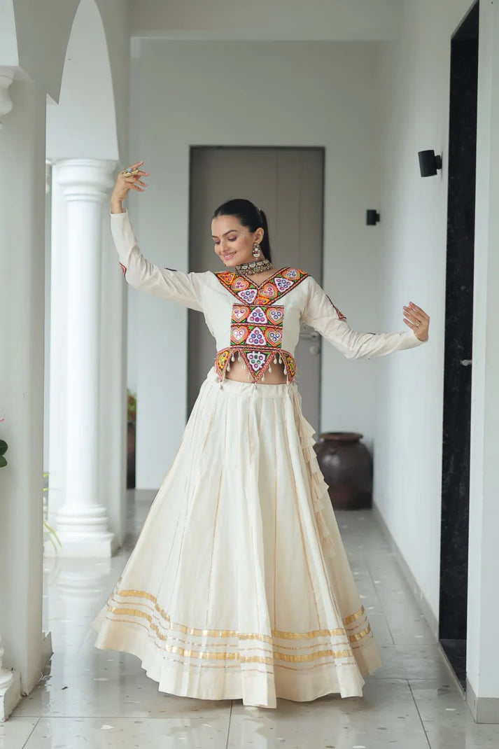 Dixz Fashion Kora Cotton With Attractive Gota-Patti Lace For Navaratri