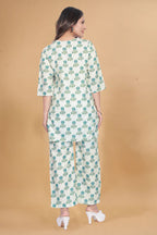 Cotton Rayon white printed Ready To wear Co-Ords Set