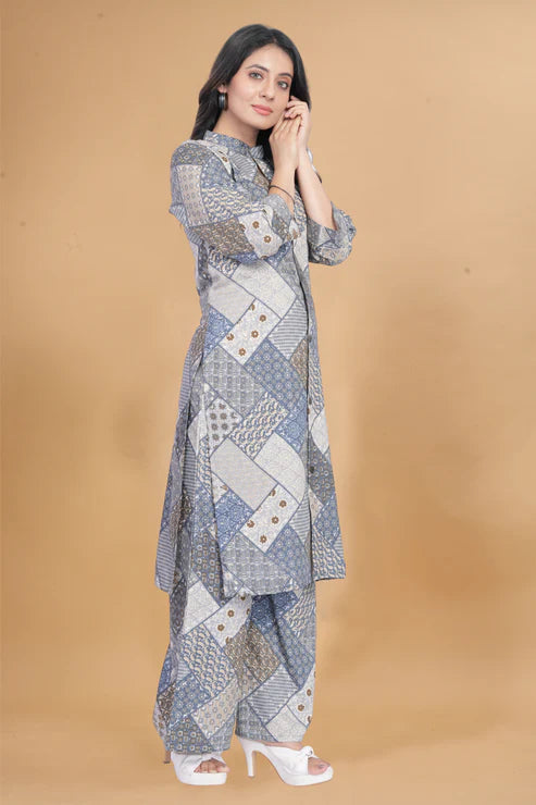 Cotton Rayon grey Ready To wear Co-Ords Set
