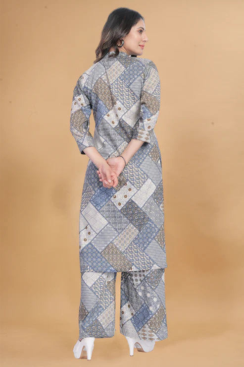 Cotton Rayon grey Ready To wear Co-Ords Set