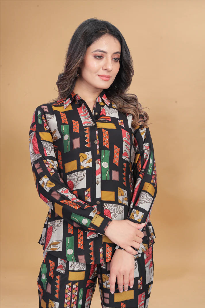 Cotton Rayon black Ready To wear Co-Ords Set
