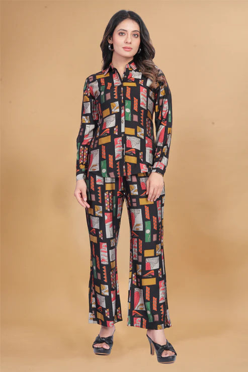 Cotton Rayon black Ready To wear Co-Ords Set