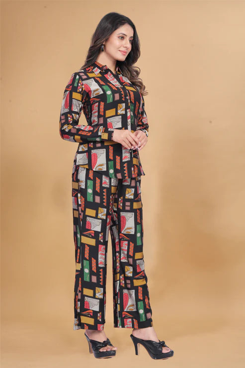 Cotton Rayon black Ready To wear Co-Ords Set
