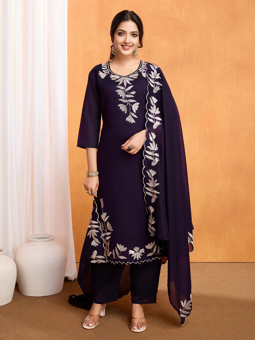 Dixz Fashion Premium Vichitra Kurti Set with Multi-Sequence Work