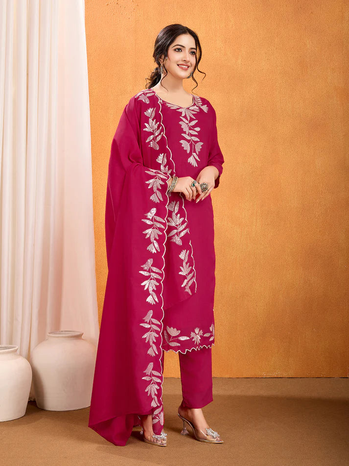 Dixz Fashion Premium Vichitra Kurti Set with Multi-Sequence Work